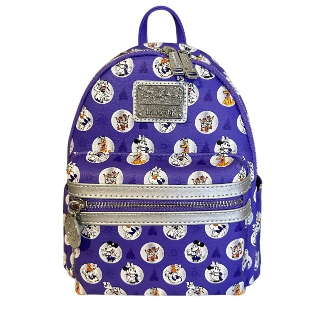 Disney Parks Disney 100 Mickey Mouse & Friends Loungefly‎ Mini Backpack Purple